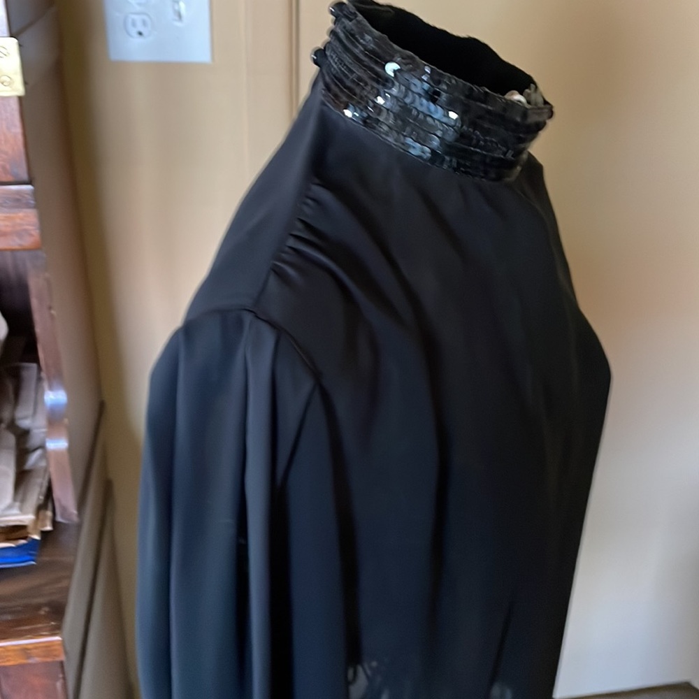 Vintage Holiday Black Blouse with Sequin Collar and Cuffs